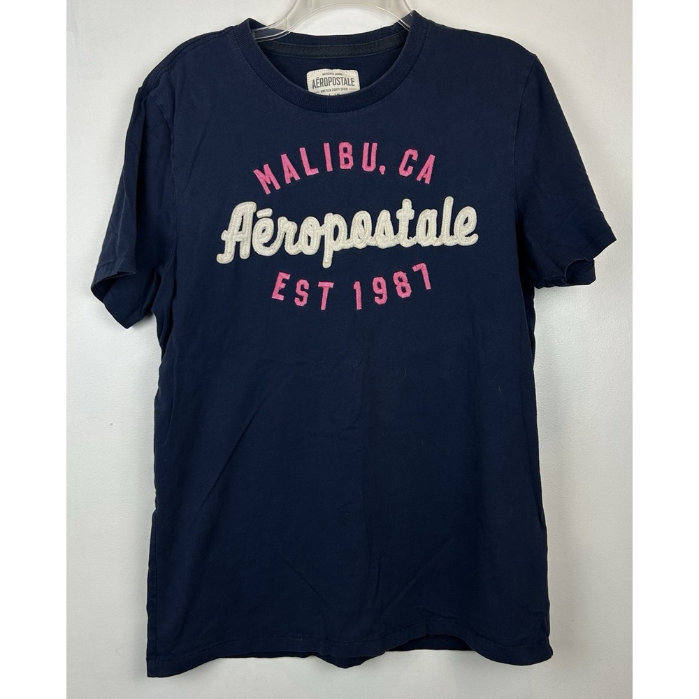 Aeropostale Graphic Logo T Shirt Mens Large Embroidery Navy Crew Tee Casual 1987